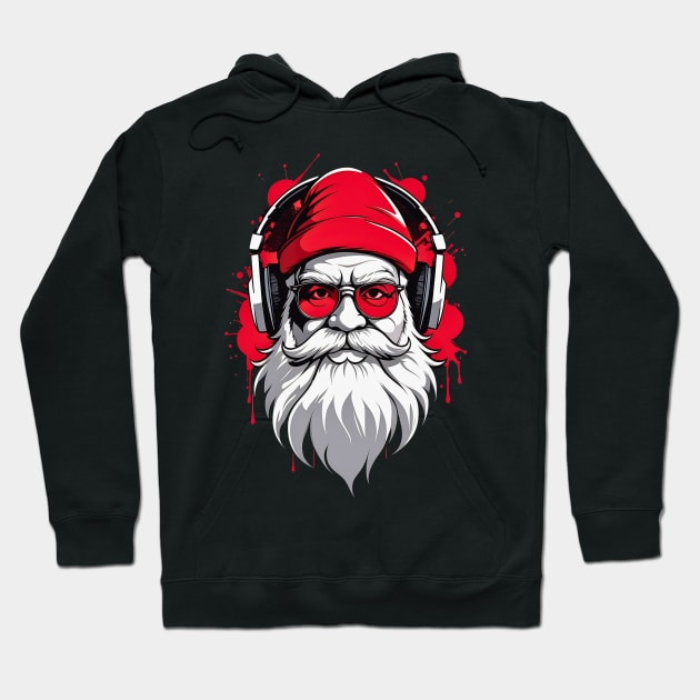 Santa Claus red glasses headphones retro vintage design Hoodie by Neon City Bazaar